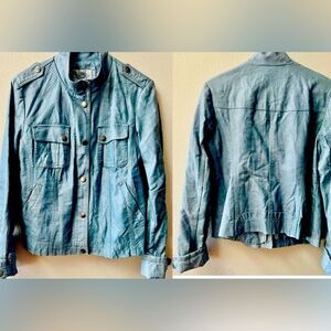 INKED AND FADED STORMY BLUE FAUX LEATHER MILITARY STYLE JACKET WOMENS SIZE M